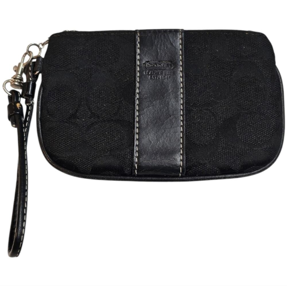 Coach Black Signature Mini Wristlet Coin Zipper Pouch